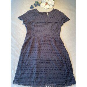 Free People Blue Lace Short-Sleeve A-Line Dress With Scalloped Hem Y2K Size S
